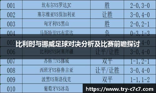 比利时与挪威足球对决分析及比赛前瞻探讨